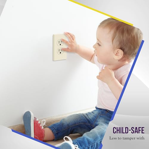 Image of ENERLITES Screwless Duplex Wall Plate, Child Safe Receptacle Outlet Cover, Standard Size, 1-Gang 4.68 inch x 2.93 inch, Unbreakable Polycarbonate Thermoplastic, UL Listed, SI8821-LA-5PCS, Light Almond, 5 Pack
