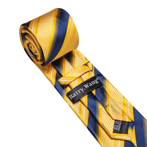 Image of Barry.Wang Mens Tie Set Plaid Check Neckties Formal Business Wedding Luxury Pocket Square Cufflinks