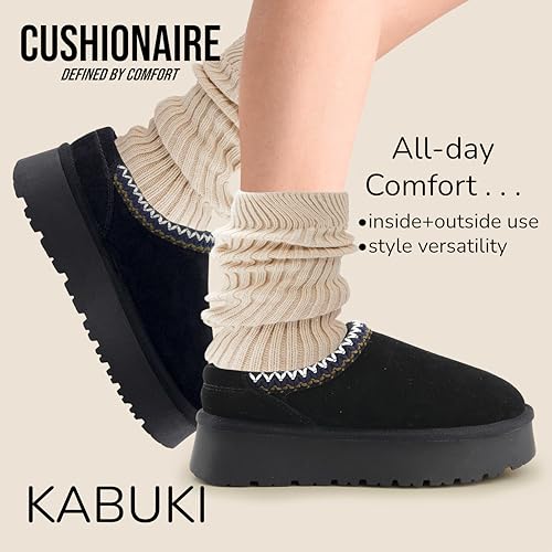 Image of CUSHIONAIRE Kabuki Platform Boots Genuine Suede Fuzzy Mule Slippers for Women with Memory Foam | Indoor /Outdoor Womens Slippers | Wide Widths Available