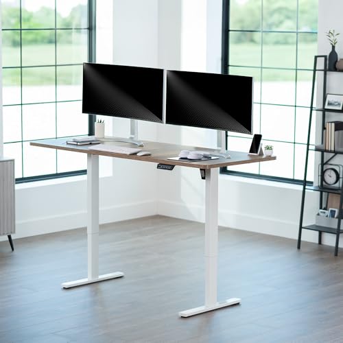 Image of VIVO Reclaimed Wood 71 x 30 in Standing Desk, DESK-KIT-1W7P | Electric, Holds 220 lbs, Sit Stand, Height Adjustable, Extra Deep Table Top, Memory Presets, 1B Series, White Frame