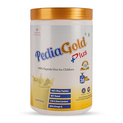 Image of PediaGold Plus Peptide Diet for 2-14 Years Children | Vanilla-1Kg | No Refined Sugar | 38 Vital Nutrients | East to Digest Protein | Eye-Immunity-Height-Brain Health | Nutritional Supplement for Kids