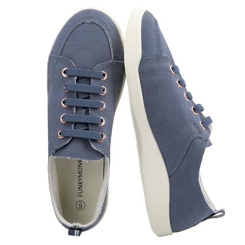 Image of FUNKYMONKEY Slip-On Canvas Sneakers for Women, Comfortable Lightweight Lace-Up Flat Casual Tennis Shoes Breathable Walking Shoes for Everyday Wear