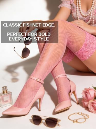 Image of Mila Marutti Fishnet Thigh High Stockings for Women with Lace Top | Fish Net Stockings Lingerie | Colored Fishnets