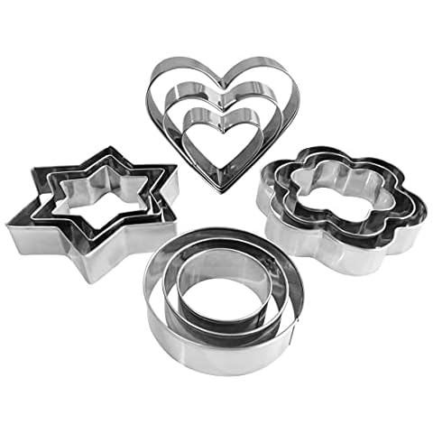 Metal Cookie Cutters Set- Heart, Star, Round, Flower - 12Pcs Cookie Cutters - Heart Cookie Cutter Star Cookie Cutter Round Small Cutter Flower Cookie Cutter Star Heart Shaped Cookie Cutters for Baking Cover
