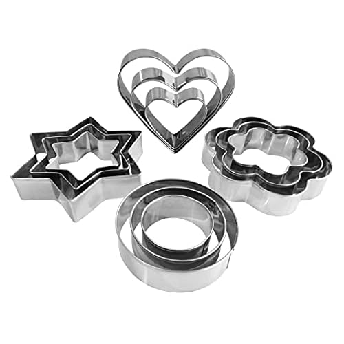 Metal Cookie Cutters Set – Star Cookie Cutter Round Biscuit Cutter Heart Small Star Cookie Cutters Mini Flower Molds Cutter for Baking (12 Round Heart Flower Star Cookie Cutters)