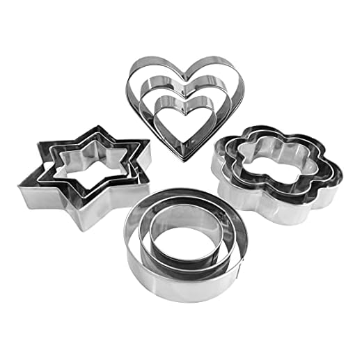 Metal Cookie Cutters Set - Star Cookie Cutter Stainless Steel Round Biscuit Cutter Heart Small Star Cookie Cutters Mini Flower Molds Cutter for Baking (12 Round Heart Flower Star Cookie Cutters)