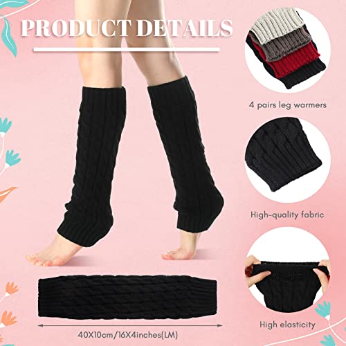 Image of SATINIOR Syhood 4 Pairs Cable Knit Leg Warmers Women Winter Knitted Crochet Knee Boot Stockings Cuffs Long Legging Socks