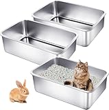 Picture of phepetroll 3 Pack Stainless Steel Cat Litter Boxes 17.7"L x 13.8"W x 5.9"H Large Metal Litter Boxes with High Sides Sturdy Kitty Litter Aluminum Pans for Pets No Smell, Non Stick, Easy to Clean (M)