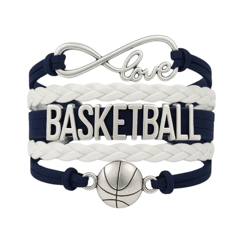 Infinity Collection - Adjustable Basketball & Infinity Charm Bracelet (Navy & White) - Gift for Coach, Team and Players - Fits Small to Large Wrists