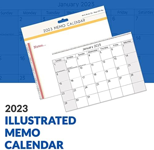 2023 Illustrated Memo Calendar with Write on, Write Off Pen, Multicoloured