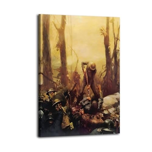 American Marines In The Battle of Belleau Wood During World War I Wall Art Canvas Poster Prints Painting Modern Living Room Wall Decor Bedroom Aesthetic Decorations (12x18inch(30x45cm))