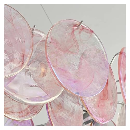 Lampadario di Lusso Francese Rotondo in Vetro di Murano, Lampada a Sospensione Colorata con Cristalli per Camera da Letto e Soggiorno (L90CM Rosa, 3 Colori)