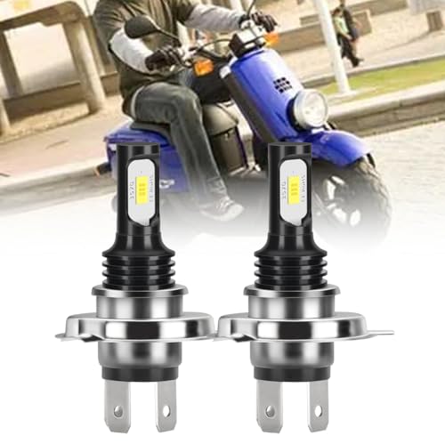 H4 Light Bulbs Compatible with Yamaha XF50 C3 2007‑2011,Honda NPS50 Ruckus 50, 6000K White Hi‑Lo Beam, Fanless 3570 CSP Chip, Plug‑and‑Play, 2‑Pack