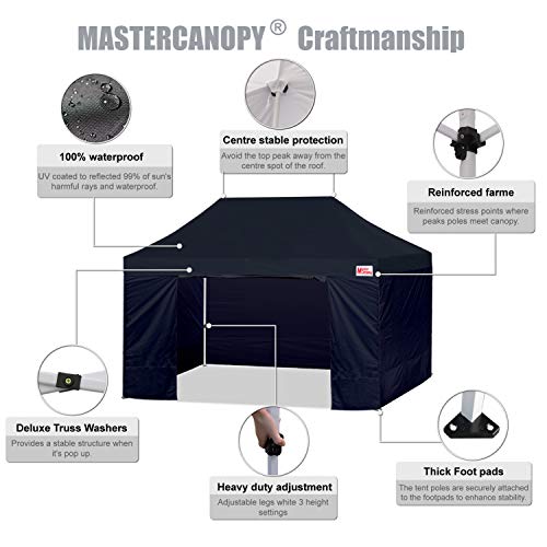 Mastercanopy Heavy Duty Pop-Up Canopy Tent With Sidewalls (10X15,Black) #TOP1
