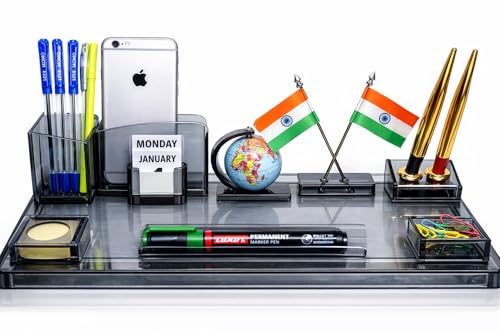 Image of DESKDOCK Acrylic Flag Design Pen Stand for Office and Study Table | 2 Pen Free