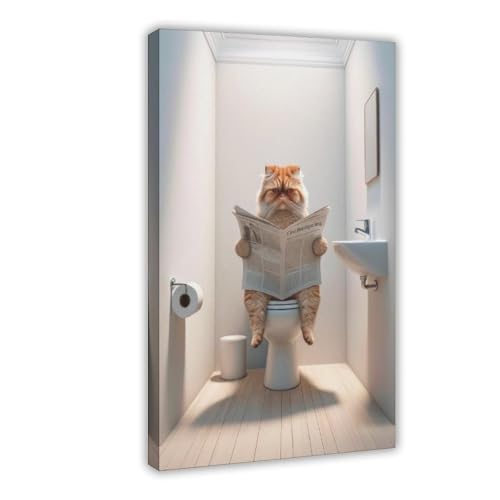 Toile chat persan tigré rouge toilettes décoration murale salon wc 40x60cm