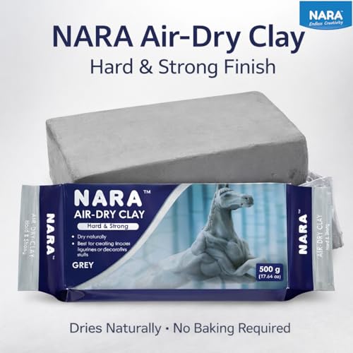 Image of NARA Hard & Strong Air Dry Clay 500g, Grey, Fast Drying Clay for Modelling, Coating, Sculpting & Craft Projects, No Oven or Kiln Needed