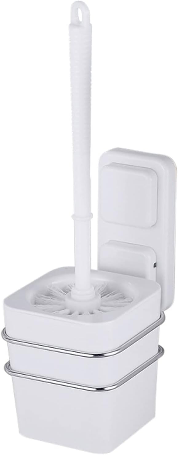 Suction Cup Toilet Brush Punch-free Round Brush Head Double-layer Brush Cup Long Handle 360-degree Toilet Brush Set for Cleaning the Toilet