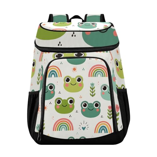 Cute Frog Head Rainbow Cooler Backpack Cooler Insulated Leak Proof Lunch Backpack 36 Cans Waterproof Soft for Men Women Picnic Hiking Camping Beach