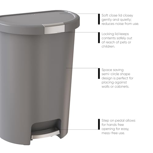 Curver Infinity 45.5 Liter / 13 Gallon Plastic Kitchen Trash Can with Foot Pedal and Locking Lid - Perfect for Household Use Indoor for Garbage Disposal or Recycling, Grey by Curver - Used condition - Image 2
