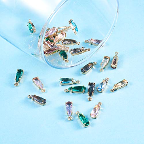 Fashewelry 50Pcs Teardrop Faceted Glass Pendants Mixed Colors Crystal Glass Dangle Oval Drop Bead Charms With Golden Open Back Settings For Jewelry Craft Making #TOP5