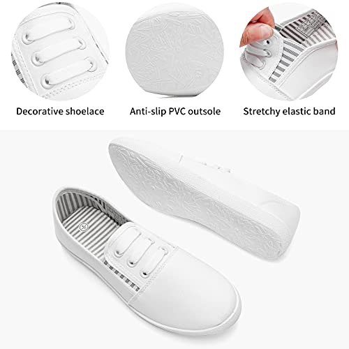 Women's Canvas Slip On Sneakers Casual Slip On Walking Shoes Womens Tennis Shoes Flat Dress Shoes Non Slip Work Shoes(White.us10) #TOP4