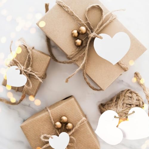 50 Stück Herz Kraftpapier Anhänger Weiße Geschenkanhänger Hochzeit Herz Etiketten mit Schnur Geschenkanhänger Weiße Kraftpapieranhänger für Party Geburtstag Valentinstag Christmas