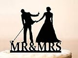 Wedding Cake Topper Golf Wedding Cake Topper Bride Pulling Groom Cake Topper Golf Lover Ever Golf Cake Topper Bride & Groom Golf Theme 0189, Black