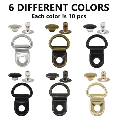 BDS-HOME 60sets Shoelace Hooks 6 Colors Metal Hook D-Ring Eyelet Buckles Mounting Clips Fitting with Rivets for Leather Boots Repair and Replacement, Boot Shoes Hiking, Climbing, DIY Crafts Supplies - Thumbnail 3