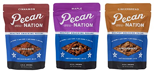 Pecan Nation Sweet Flavored Roasted Pecan Variety Pack, Maple, Cinnamon, And Gingerbread 8 Oz. (3 Pack) #TOP8