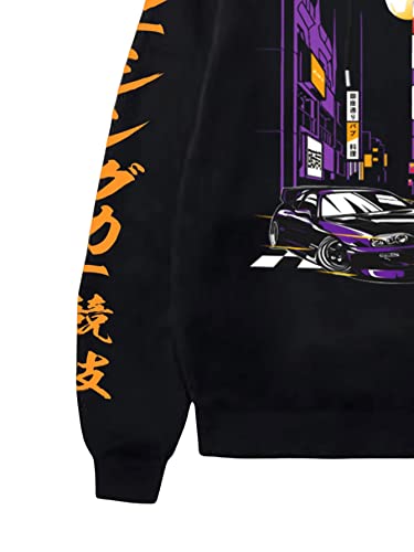 Soly Hux Men's Graphic Hoodies Letter Car Print Long Sleeve Drawstring Pullover Sweatshirt Black S #TOP3