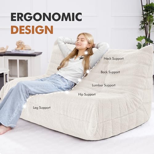 Image of Bean Bag Loveseat Chair Big Sofa Beanbag Chair for Adults Fireside Chair Bean Bag Lounger with Memory Foam Filled for Home,Apartment or Gaming Venue(Beige Teddy)