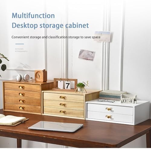Multi-Functional Solid Wood Desktop Storage Cabinet, 3-Layer Drawer File Organizer, Sturdy & Durable, Ideal for Office/Study Organization (Wood Color)