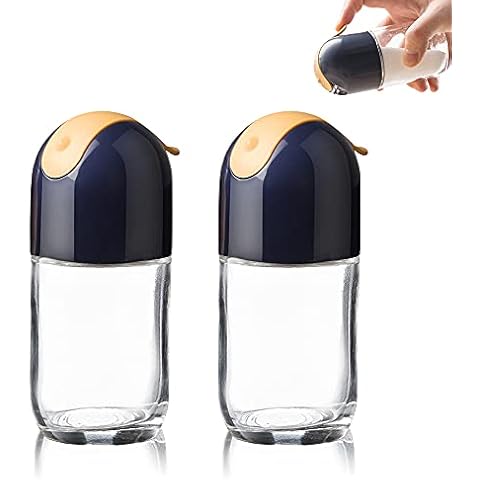 LELE LIFE 2 Pack Glass Salt and Pepper Shakers with Automatic Springback Closing Lid, Moisture-Proof Cute Bird Shape Spice Shakers Seasoning Shakers, Blue Cover