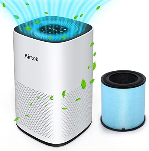 AIRTOK Air Purifiers for Home Bedroom, Air Purifiers up to 75(793 ft2), HEPA Filter Air Purifier 99.9% Effectively Removal Large Room for Wildfire Smoke Dust Pet Dander | Ozone-Free- White AP1001