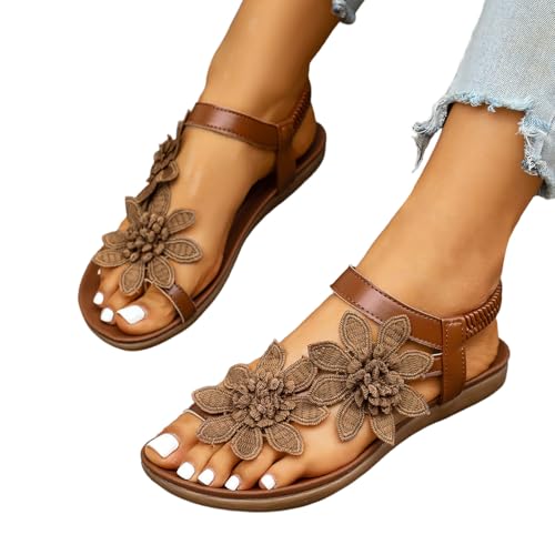 Sandales avec fleurs pour femme chaussures plates et légères confort d'été - 5