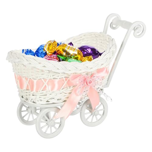 Bkljkf Cesta para Flores | Carrito de Almacenamiento de Dulces de Ratán Imitación,Contenedor Decorativo Adorno para Hogar Jardín Bodas