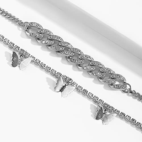 Image of yfstyle Butterfly Ankle Bracelet for Women Rhinestone Anklets Bulk Adjustable Layered Beach Ankle Bracelet Braided Chain Anklet Charm Ankle Bracelet Jewerly Gift