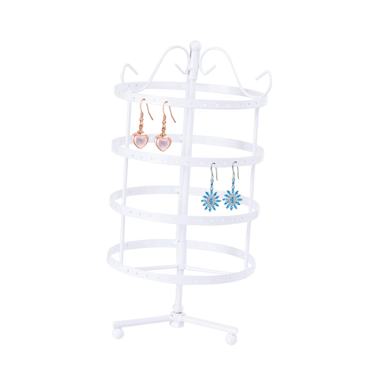 FRCOLOR Espositore Rotondo per Orecchini a 4 Livelli 144 Fori in Metallo | Supporto per Orecchini, Rotante, Bianco, per Casa e Negozi, Espositore Bigiotteria per Negozio