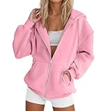 Light Jackets For Women Casual,Zip Up Hoodie Women Lightweight Workout Jackets Pink Trendy Oversized Hooded Sweatshirts Teen Girl Clothes Fall Winter Trendy Long Sleeve Cute Y2K Outfits,A006Pink,L