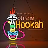 JULHOVR Hookah Neon Sign, Hookah Shisha Neon Lights Hanging Wall Art Decoration for Hookah Restaurant Smoke Home Man Cave Louge Shop, Bar, Pub, USB Powered Ultra Bright Dimmable,15.35×12.6inches