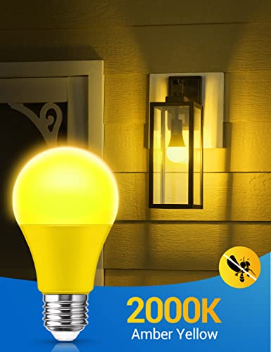 Jandcase Yellow Led Bulbs A19, Bug Light Bulbs, Outdoor Porch Lights, 70W Equivalent, Amber Bug Light Bulbs, E26 Base, 9W, For Hallway, Porch, Party Decoration, Holiday Lighting, 6 Pack #TOP1