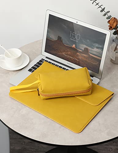 Hyzuo 13 Inch Laptop Sleeve Compatible With Macbook Air M2 A2681 13.6" Display, Macbook Air 13 M1 2018-2023, Macbook Pro 13 M2 M1 2016-2023, Faux Suede Leather Case With Accessory Bag, Olive Yellow #TOP6