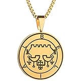 Gold Plated Laser Engraved Demon Sixty-Eighth Spirit Belial Goetic Seal Lesser Key of King Solomon Stainless Steel Pendant Necklace