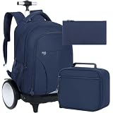 gxtvo Rodas grandes e Quiet Glide | Mochila masculina e feminina com rodas - Bolsa com rodas resistente à água com lancheira para escritório, viagens e faculdade - azul