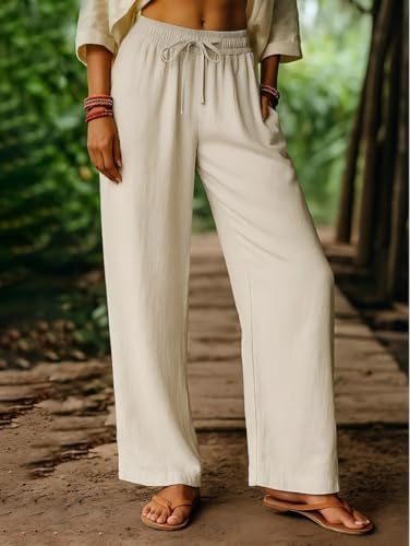 Womens Casual Pants Wide Leg Drawstring Elastic High Waist Palazz...
