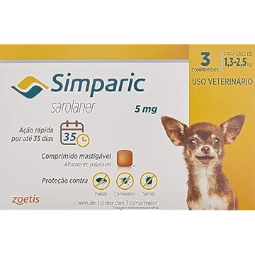 Zoetis Simparic 5Mg 1 3 Até 2 5Kg 03 Compr Para Cães