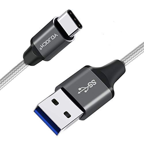 YOJOCK USB C & USB A 3.0 ケーブル 2m高耐久ナイロン編み USB Cケーブル 56Kレジスタ使用 QuickCharge3.0対応 Sony Xperia XZ/XZ2 MacBook Galaxy S9/S8/S8 LG G5 V20GoPro Hero 5/6 アンドロイド多機種対応 3A急速充電 5Gbps高速データ転送 など USB-C機器対応 グレー