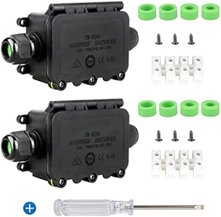 IP68 Waterproof Junction Box, 2 PCS Electrical Junction Boxes, 2 Way Outdoor Diameter Cable Ø 3mm -12mm with 2 Cable Glands, Black Plastic External Waterproof Cable Connector (Black-Pack of 2)