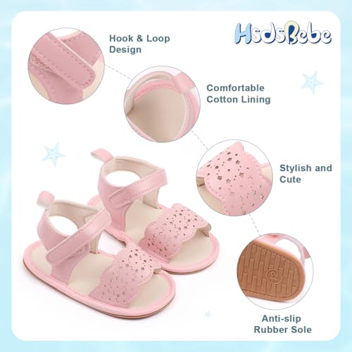 Image of HsdsBebe Baby Girls Sandals Bohemia Flower Bow Soft Sole Toddler First Walkers Beach Summer Shoes